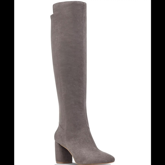 NINE WEST Kerianna Woman’s Tall Boots BLOCK HEEL GRAY Faux Suede High Boots 8.5 - Picture 2 of 11